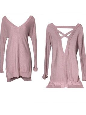 Anthropologie If It Were Me Plunge Cut Out Crisscross Back Sweater Lilac Pink XS